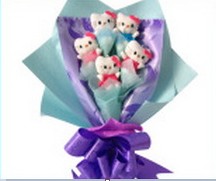 5 adet yapay g�l ve 5 adet ay�c�ktan g�rsel buket 